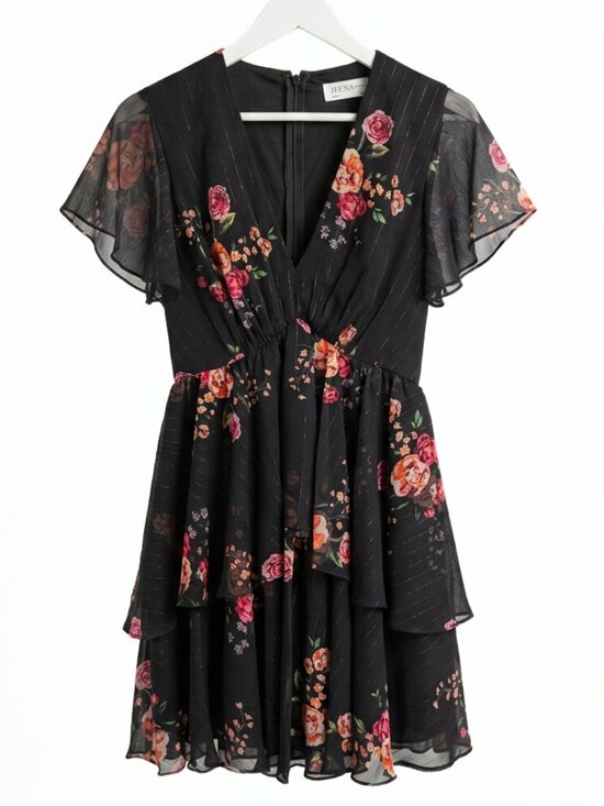 Ieena For Mac Duggal Dresses & Skirts - NWT IEENA Mac Duggal Tiered Ruffle Floral V Neck Mini Dress Size 0